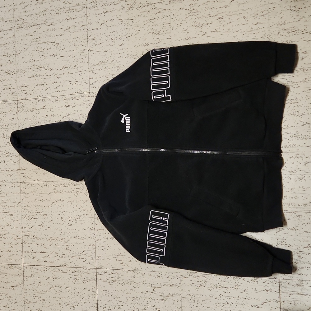 Puma Black And White Full Zip Multi Spellout Logo Hoodie Sweater